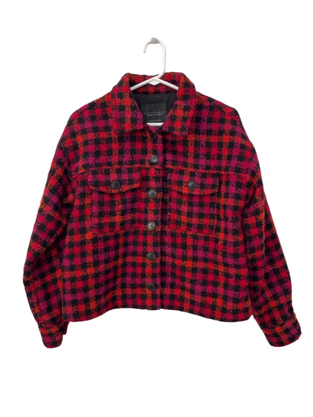 Sanctuary The Shacket XS Roller Plaid Button Front Long Sleeve Red Black Outdoor - Picture 3 of 9